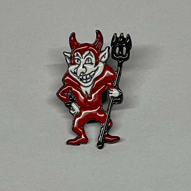 Red Devil in Suit Pin Badge