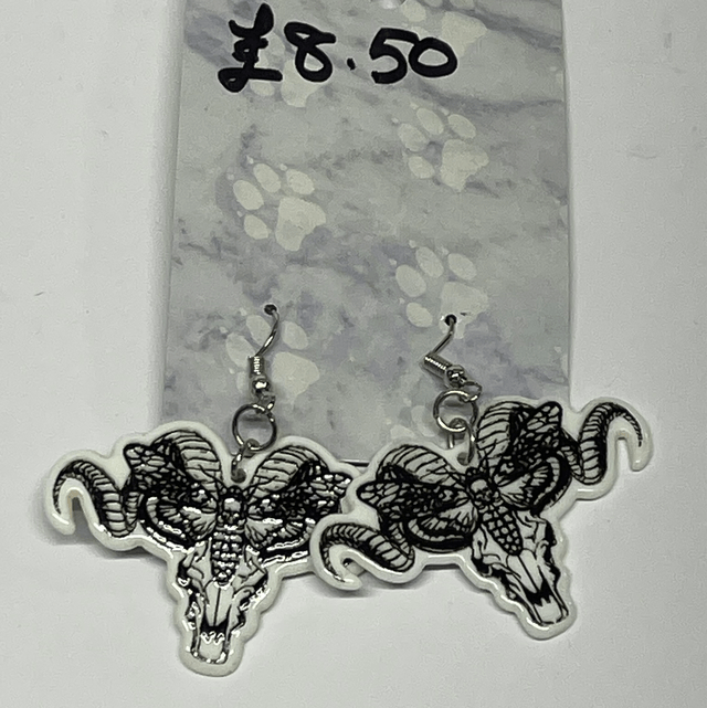 Black & White Baphomet Moth Earrings 