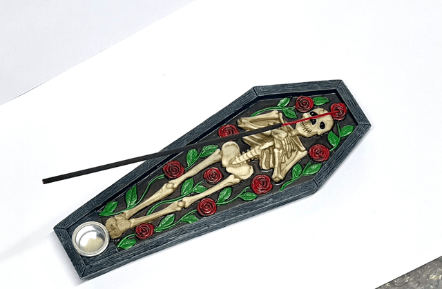 Incense Stick & Cone Burner - Rest In Roses Skeleton