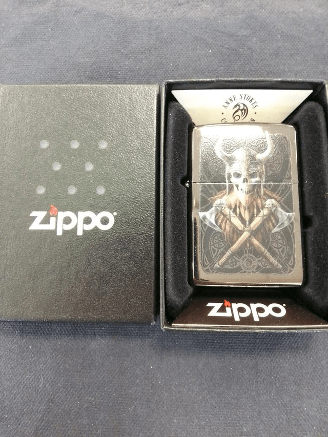 Viking Skull & Axe Design Genuine Zippo Lighter 