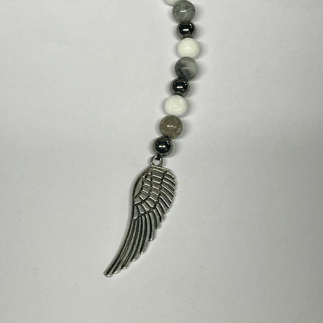 Grey Agate Angel Wing  Necklace 