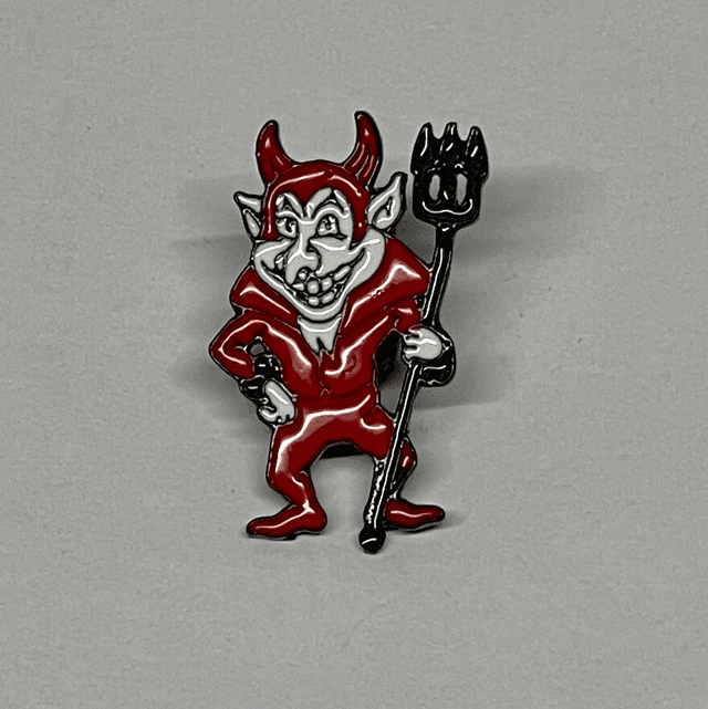 Red Devil in Suit Pin Badge